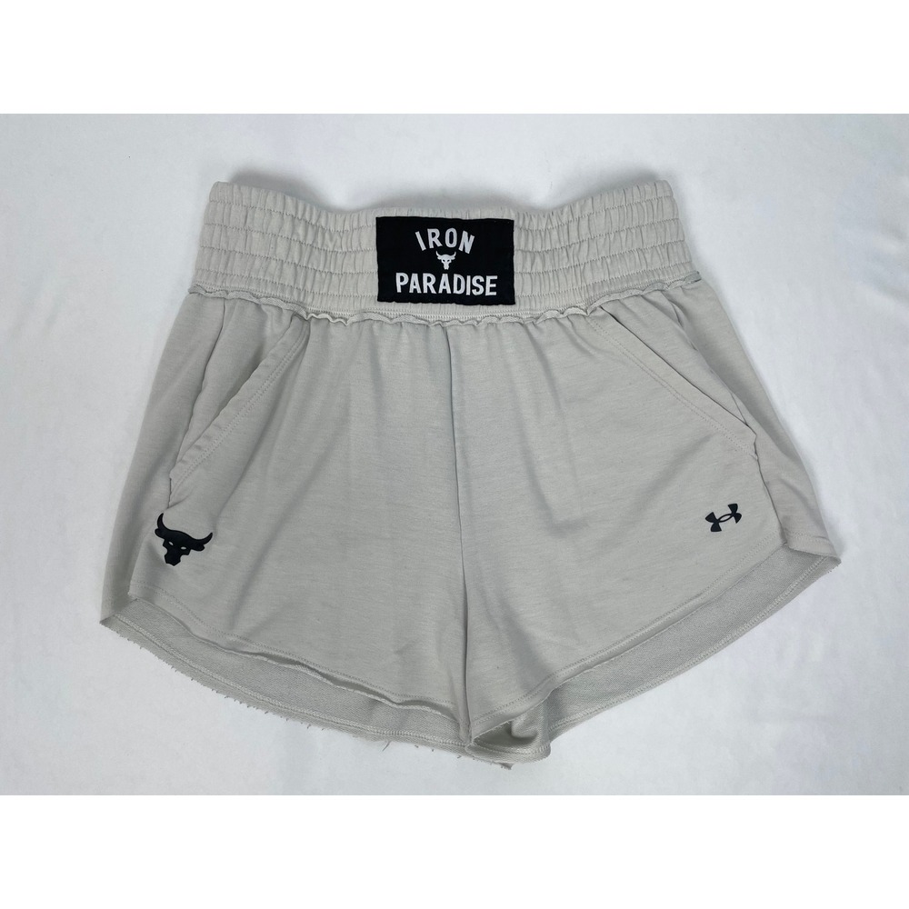 Under Armour Project Rock Woman SMALL Terry Shorts Gray Iron Paradise Athletic